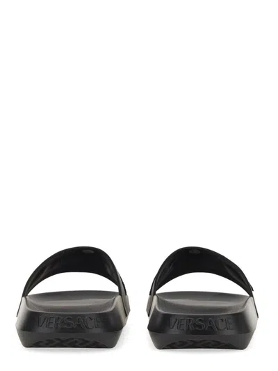 Versace La Medusa Embellished Leather Slides