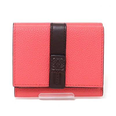 Pre-owned Loewe Pink Red Color Leather Wallet (tri-fold) ()