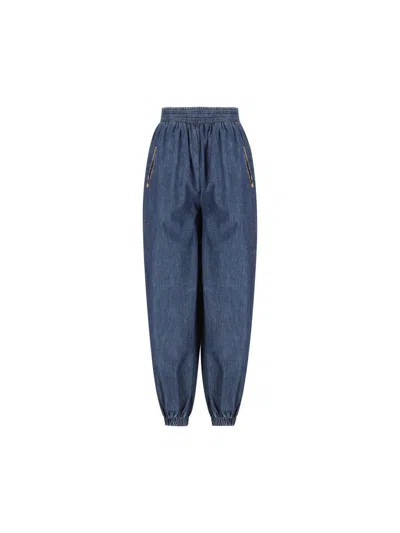 Valentino Tasseled Embroidered Chambray Tapered Pants