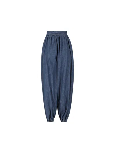 Valentino Tasseled Embroidered Chambray Tapered Pants