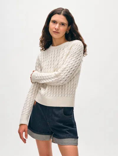 White + Warren Cashmere Cable Shrunken Crew Sweater Soft White