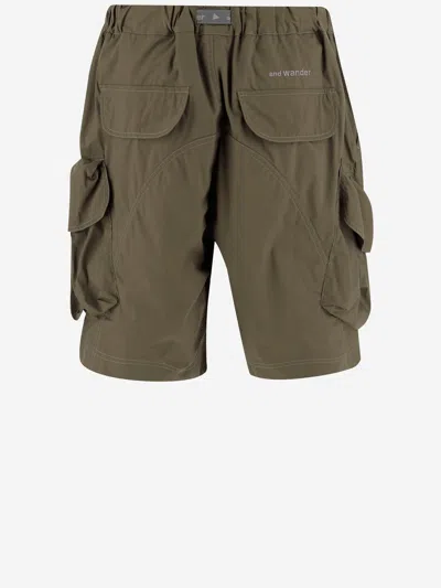 And Wander Oversized Belted Cargo Shorts In Green Cotton Blend