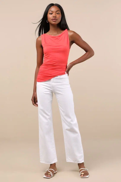 Lulus Linzia Coral Jersey Knit Asymmetrical Top In Red