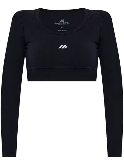 Balenciaga Logo Scoop Neck Cropped Top With Long Sleeves