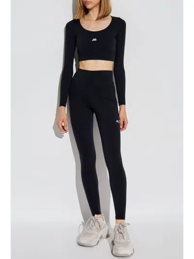 Balenciaga Logo Scoop Neck Cropped Top With Long Sleeves