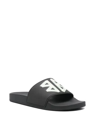 Balenciaga Black Sandals With Maxi Contrasting Logo In Tech Fabric Man