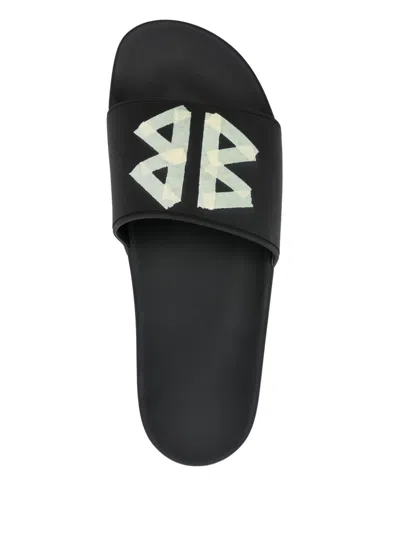 Balenciaga Black Sandals With Maxi Contrasting Logo In Tech Fabric Man