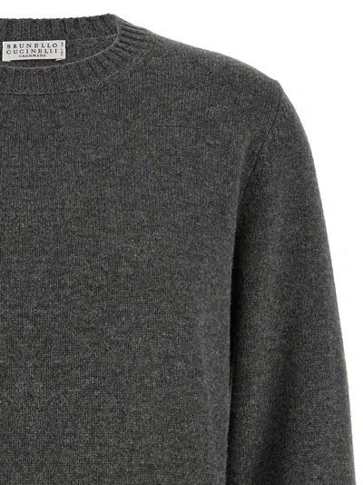 Brunello Cucinelli Cashmere Crewneck Knit Sweater With Ribbed Finish