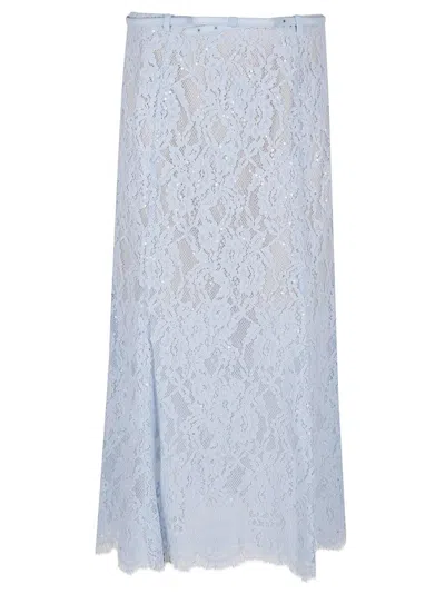 Self-portrait Light Blue Lace-effect Skirt With Slip