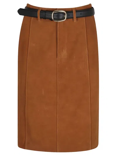 Self-portrait Brown Suede Midi Skirt
