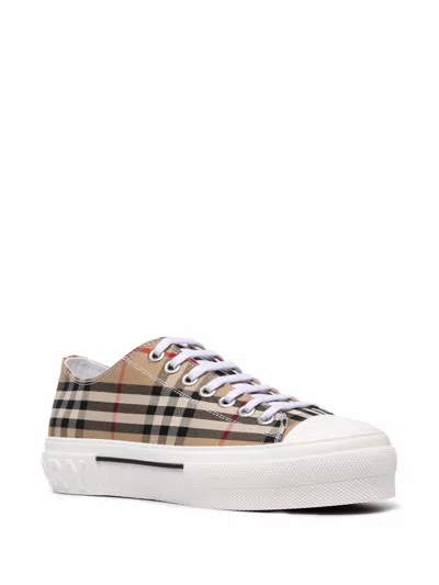 Burberry Beige Cotton Sneakers With Casual-chic Check Pattern