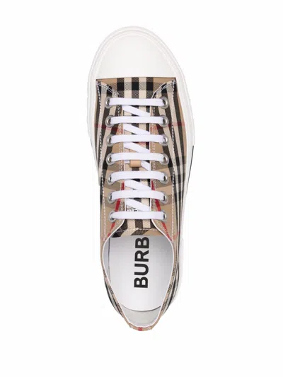 Burberry Beige Cotton Sneakers With Casual-chic Check Pattern