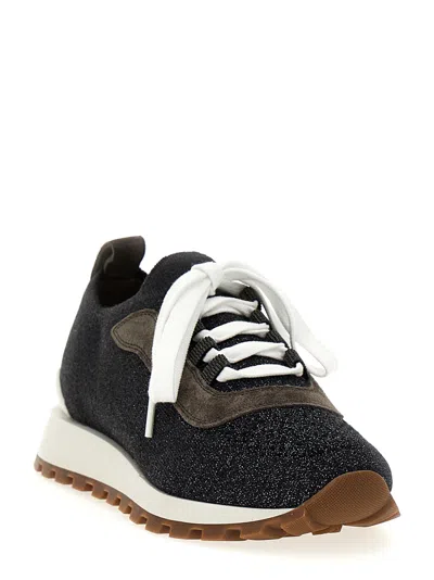 Brunello Cucinelli Glitter Finish Sneakers Contrast Sole In Black