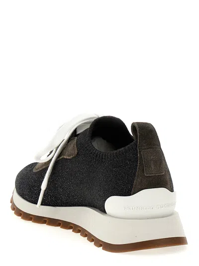 Brunello Cucinelli Glitter Finish Sneakers Contrast Sole In Black