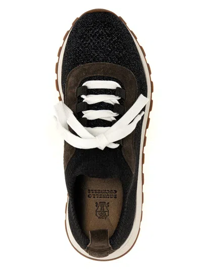 Brunello Cucinelli Glitter Finish Sneakers Contrast Sole In Black
