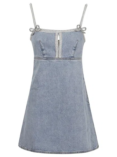Self-portrait Denim Pearl Mini Dress In Blue