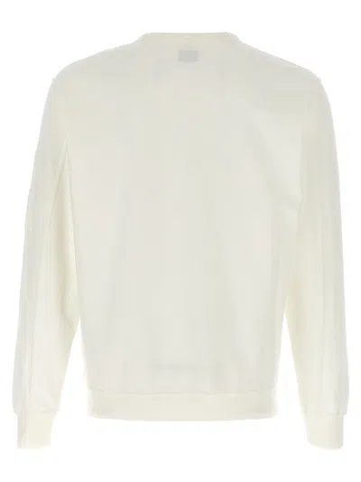 C.p. Company 'diagonal Raised' White Sweatshirt With Lens Motif On The Arm