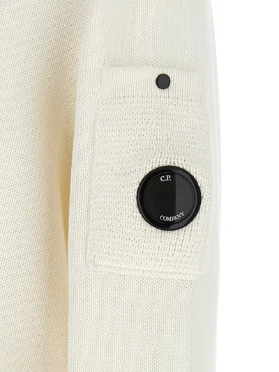C.p. Company 'diagonal Raised' White Sweatshirt With Lens Motif On The Arm