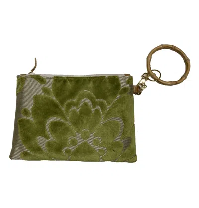 Glenda Gies Women's Zipper Wristlet W/ Bamboo In Lime/silver