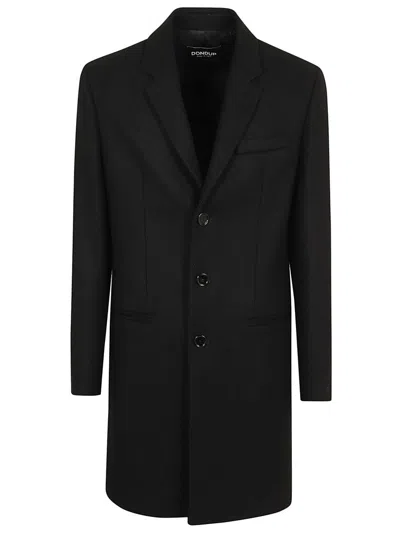 Dondup Knee-length Wool Coat With Welt Pockets And Three Buttons In Black
