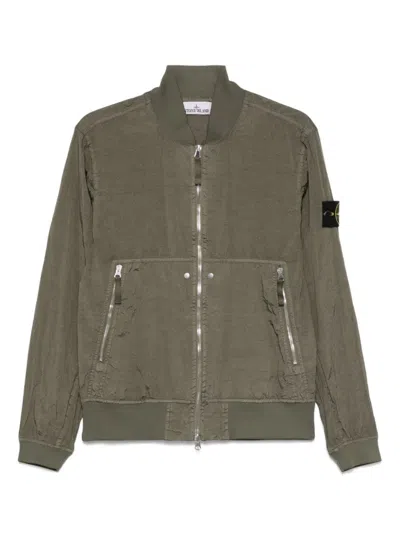 Stone Island Military Green Bomber Jacket With Iridescent Finish In Green