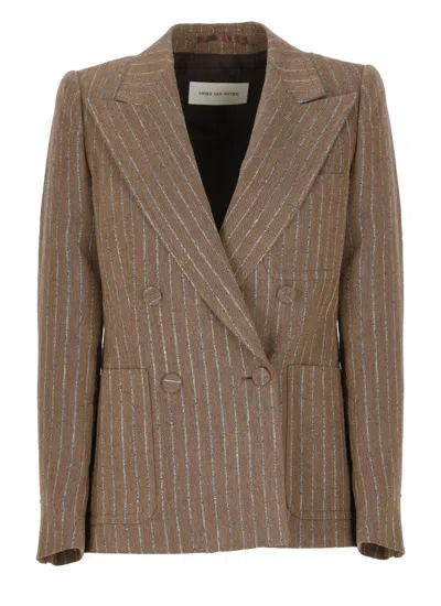DRIES VAN NOTEN LINEN DOUBLE-BREASTED BLAZER 