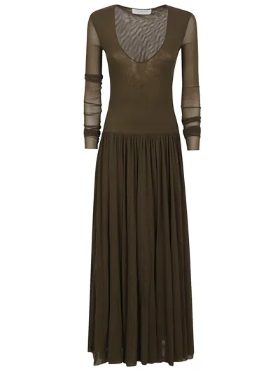 Philosophy Di Lorenzo Serafini Maxi Dress With Deep V-neckline And Gathered Skirt