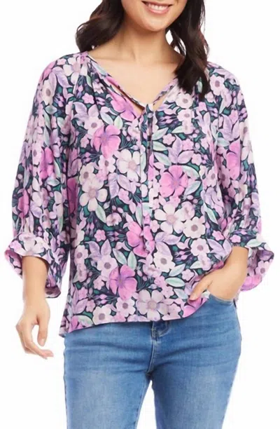 Karen Kane Womens Floral Print Tie Neck Blouse