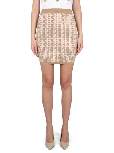 Shop Balmain Fitted Mini Skirt With All-over Pattern