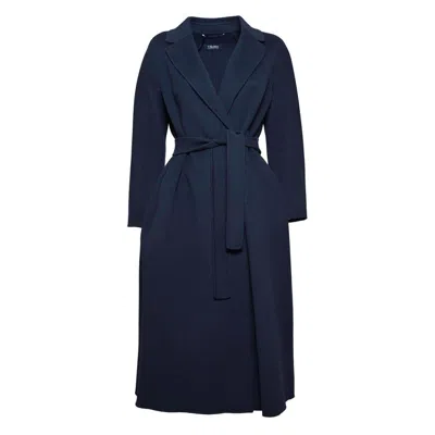 Max Mara Lapel Long-sleeved Belted Coat In Blue