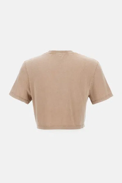 Fendi Beige Washed-out Cropped T-shirt With Logo In Neutral