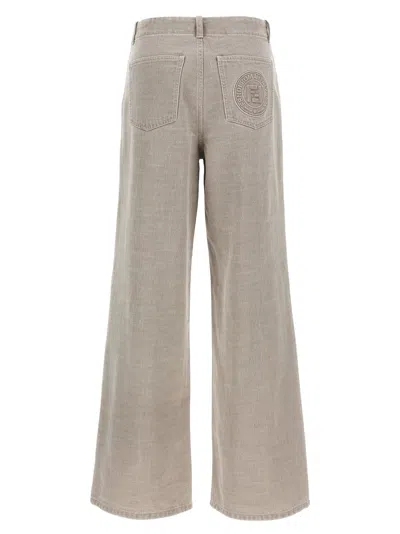 Fendi Wide Leg Denim Trousers With Multiple Pockets