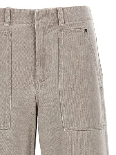 Fendi Wide Leg Denim Trousers With Multiple Pockets