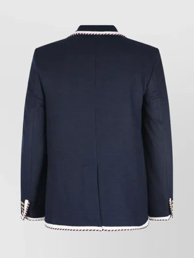 Valentino Single-breasted Jersey Cotton Jacket With Torchon Piping In Blue