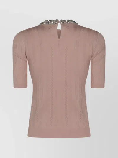 Valentino Crewneck Knitwear Embellished Keyhole Back In Pink