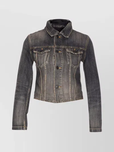 Balenciaga Dark Grey Denim Jacket With Laces Women In Gray