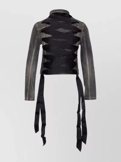 Balenciaga Dark Grey Denim Jacket With Laces Women In Gray