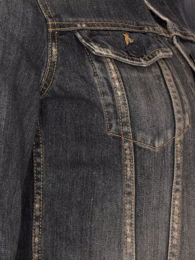 Balenciaga Dark Grey Denim Jacket With Laces Women In Gray