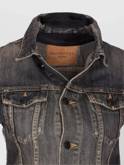 Balenciaga Dark Grey Denim Jacket With Laces Women In Gray