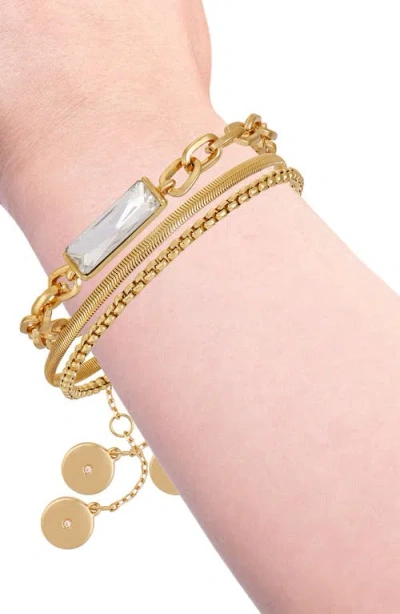 Vince Camuto Set Of 3 Baguette Crystal & Chain Bracelets