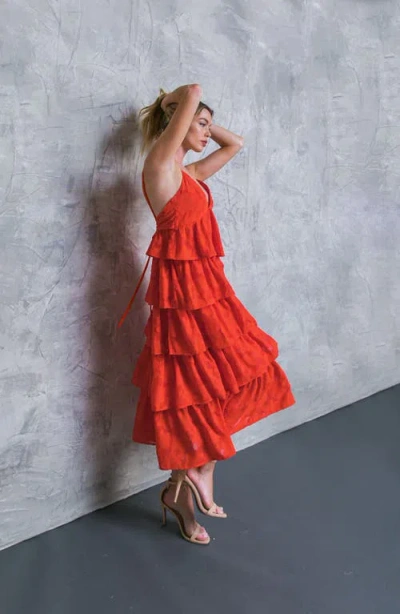 Flying Tomato Tiered Midi Dress In Red