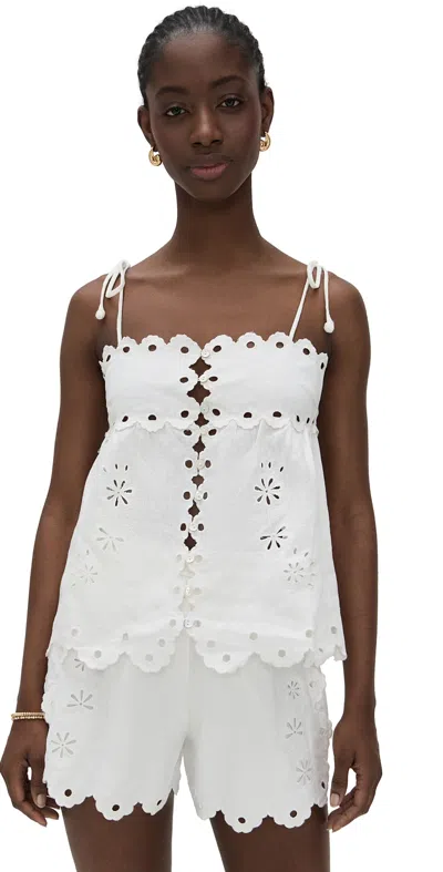 Farm Rio Off-white Flowers Richelieu Euroflax Premium Linen Blouse