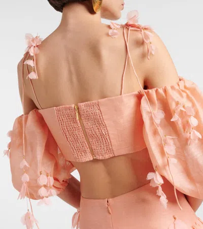 Zimmermann Dawning Linen And Silk Crop Top In Orange