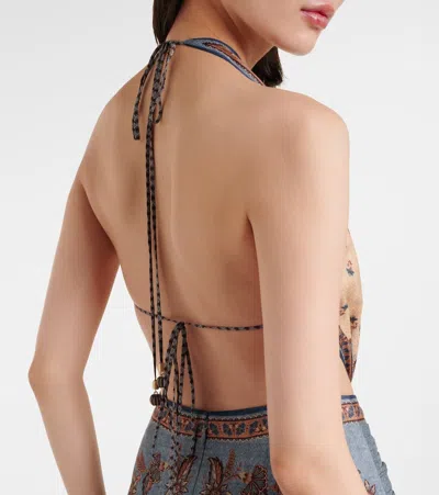 Zimmermann The Ascension Plunge Halter Cotton Long Dress In Gray