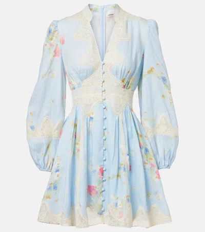Zimmermann Lucky Linen Mini Dress In Blue