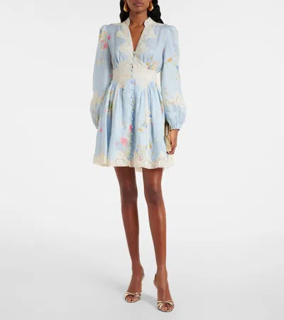 Zimmermann Lucky Linen Mini Dress In Blue