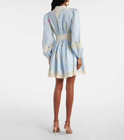 Zimmermann Lucky Linen Mini Dress In Blue