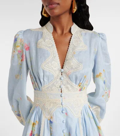 Zimmermann Lucky Linen Mini Dress In Blue