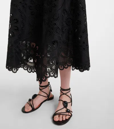 Zimmermann Flared Midi Skirt With Embroidered Openwork Design In Black