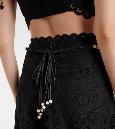 Zimmermann Flared Midi Skirt With Embroidered Openwork Design In Black